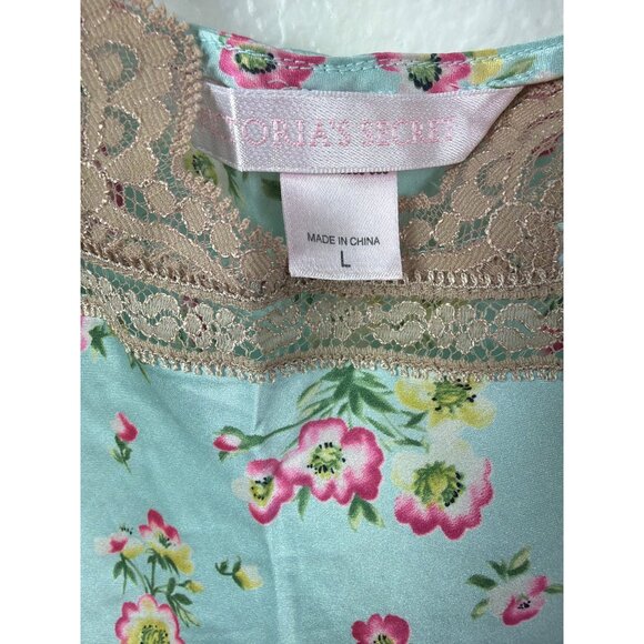 Vintage Victoria's secret 100% Silk Floral Lace Trim Chemise Slip Dress Size L - Picture 5 of 12